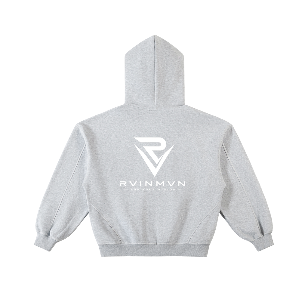 Contrast-Stitched Boxy Fleece Zip Hoodie