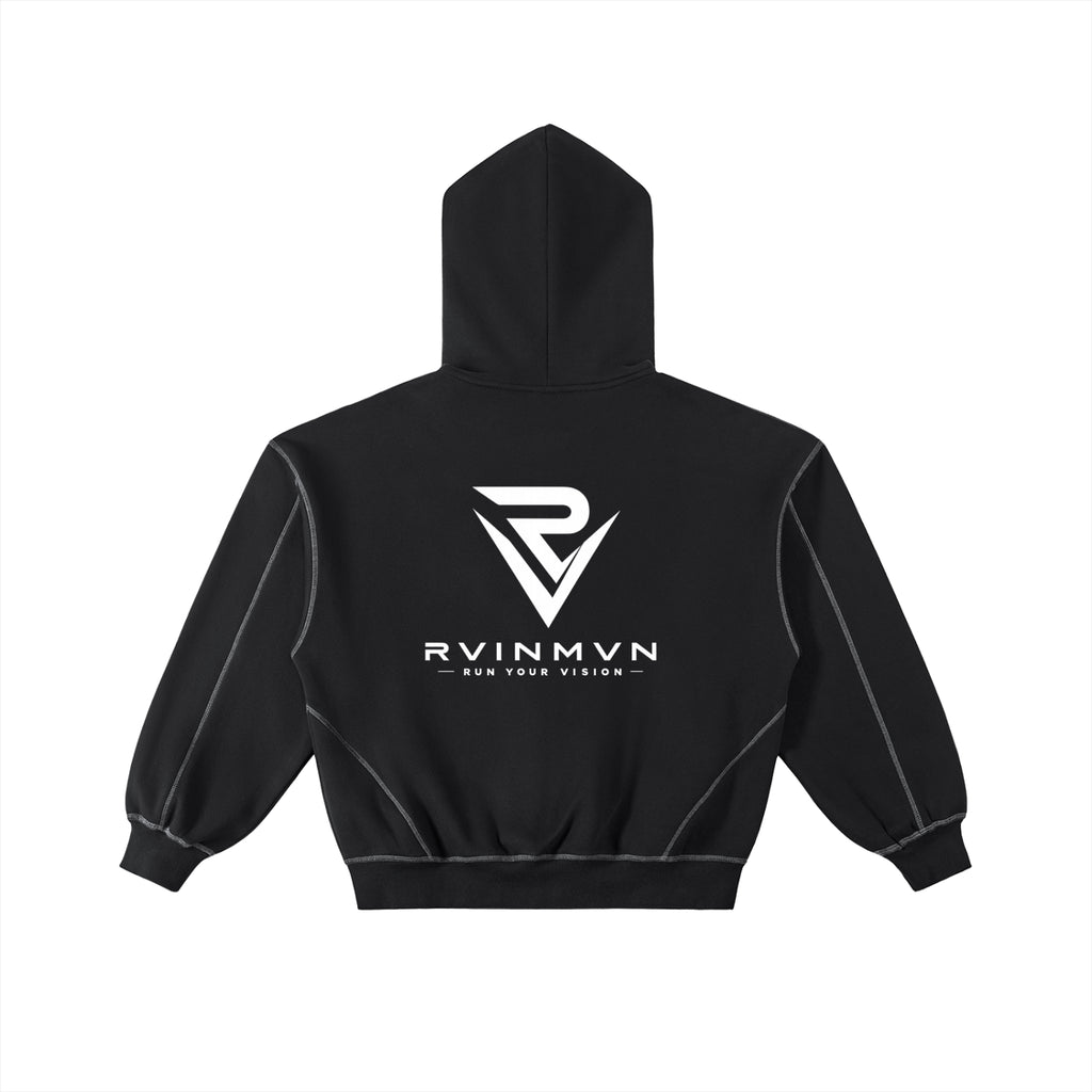Contrast-Stitched Boxy Fleece Zip Hoodie