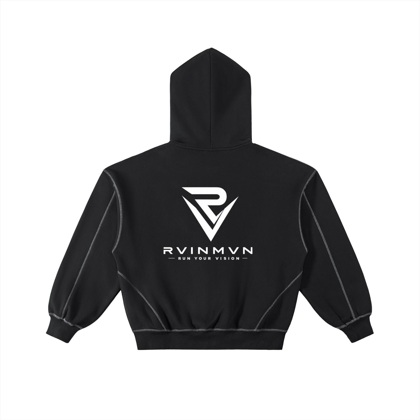Contrast-Stitched Boxy Fleece Zip Hoodie