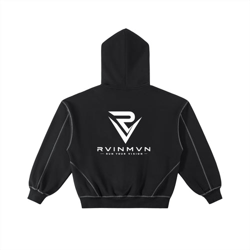 Contrast-Stitched Boxy Fleece Zip Hoodie