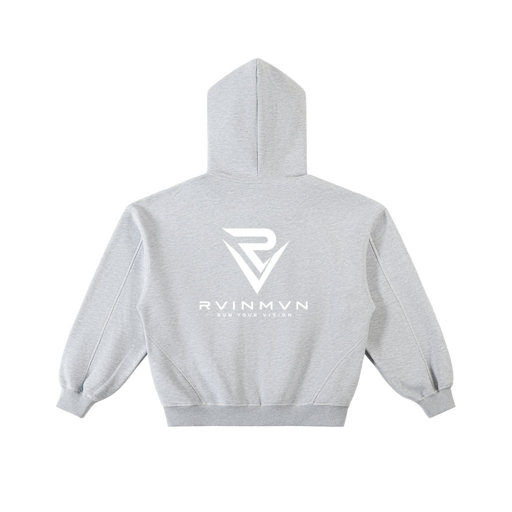 Contrast-Stitched Boxy Fleece Zip Hoodie