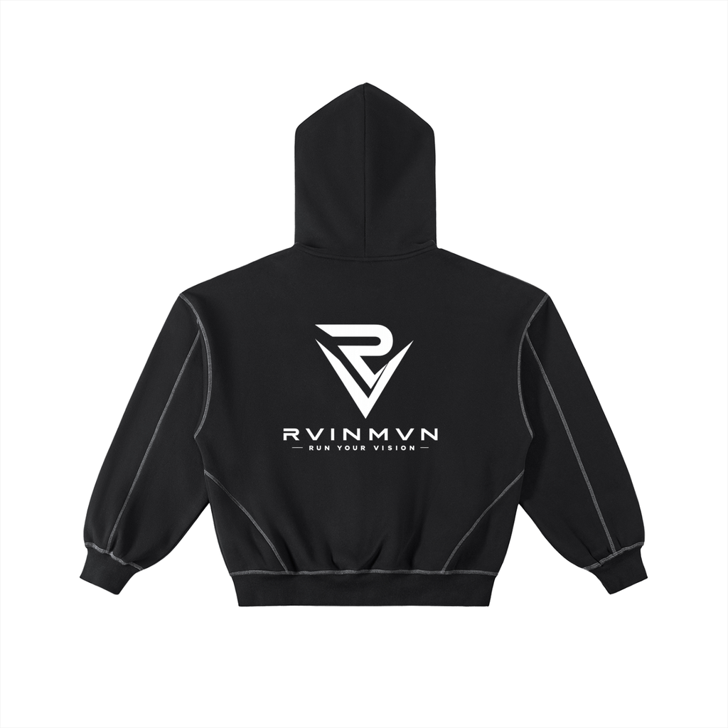 Contrast-Stitched Boxy Fleece Zip Hoodie