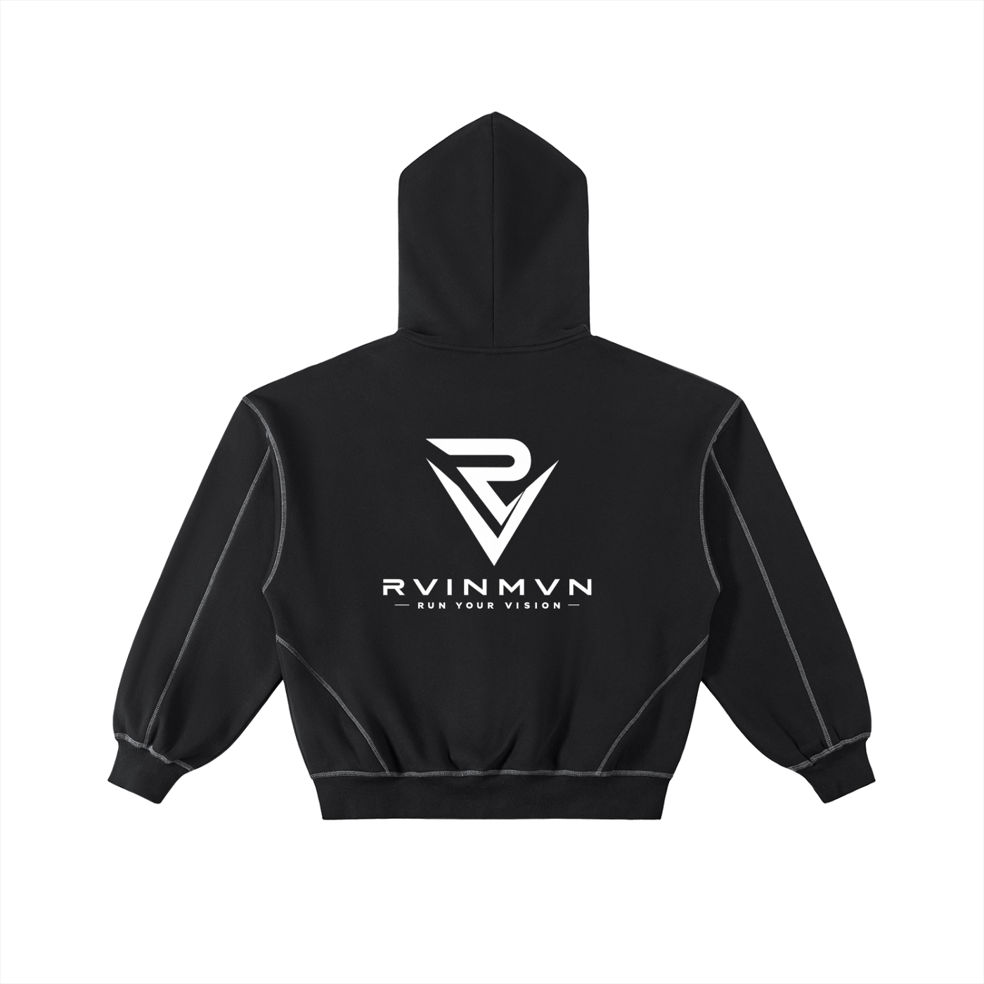Contrast-Stitched Boxy Fleece Zip Hoodie