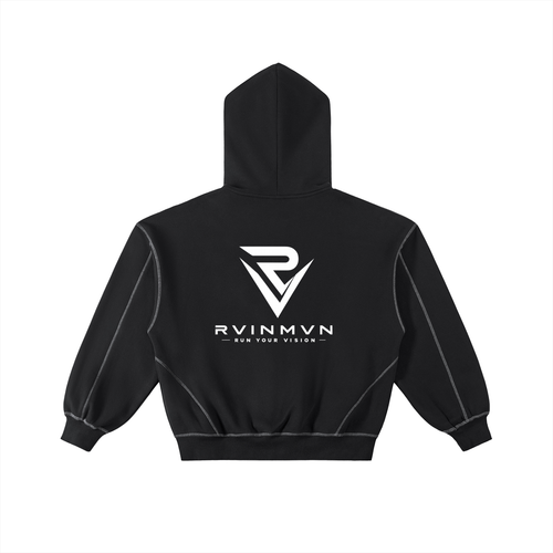 Contrast-Stitched Boxy Fleece Zip Hoodie